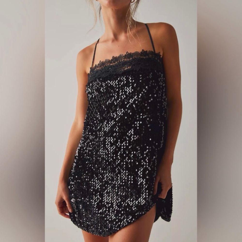 Free People Black Sequin Mini Dress